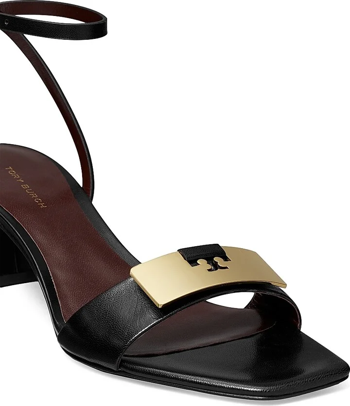 Women's Gigi Leather Block-Heel Sandals - Perfect Black Gold - Size 5 - Image 4
