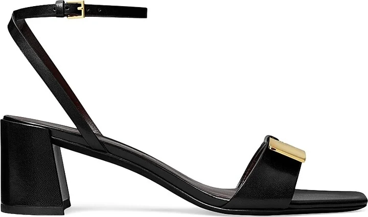 Women's Gigi Leather Block-Heel Sandals - Perfect Black Gold - Size 5