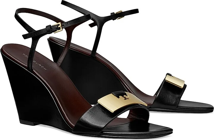 Women's Gigi Leather Wedge Sandals - Perfect Black Gold - Size 10 - Image 2