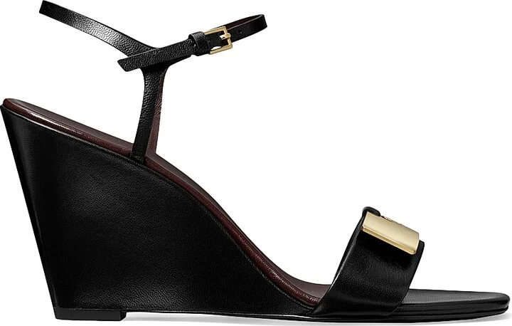 Women's Gigi Leather Wedge Sandals - Perfect Black Gold - Size 10