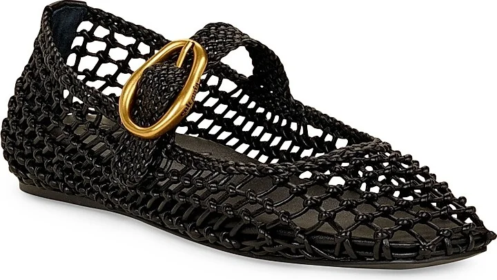 Women's Gina Woven Leather Mary Jane Flats - Black - Size 5 - Image 2