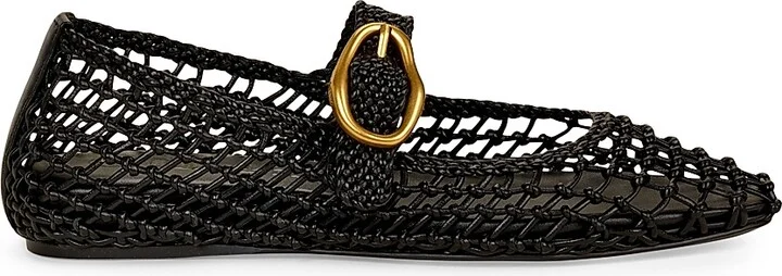 Women's Gina Woven Leather Mary Jane Flats - Black - Size 5