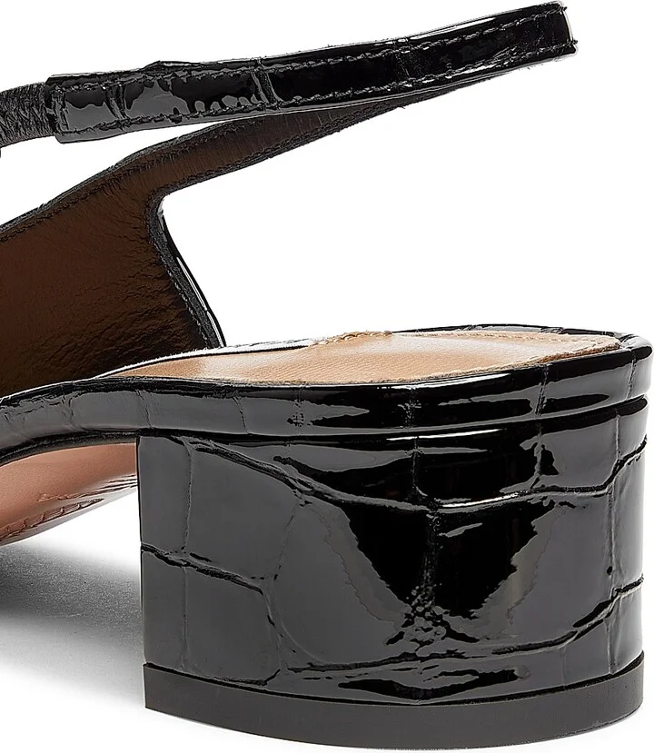 Women's Ginza 35MM Crocodile-Embossed Leather Slingback Pumps - Black - Size 5.5 - Image 3