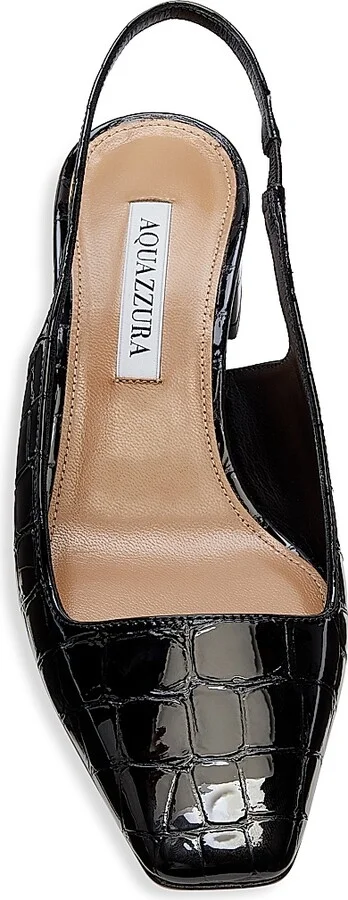 Women's Ginza 35MM Crocodile-Embossed Leather Slingback Pumps - Black - Size 5.5 - Image 4