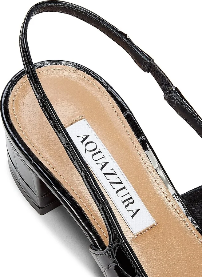 Women's Ginza 35MM Crocodile-Embossed Leather Slingback Pumps - Black - Size 5.5 - Image 5