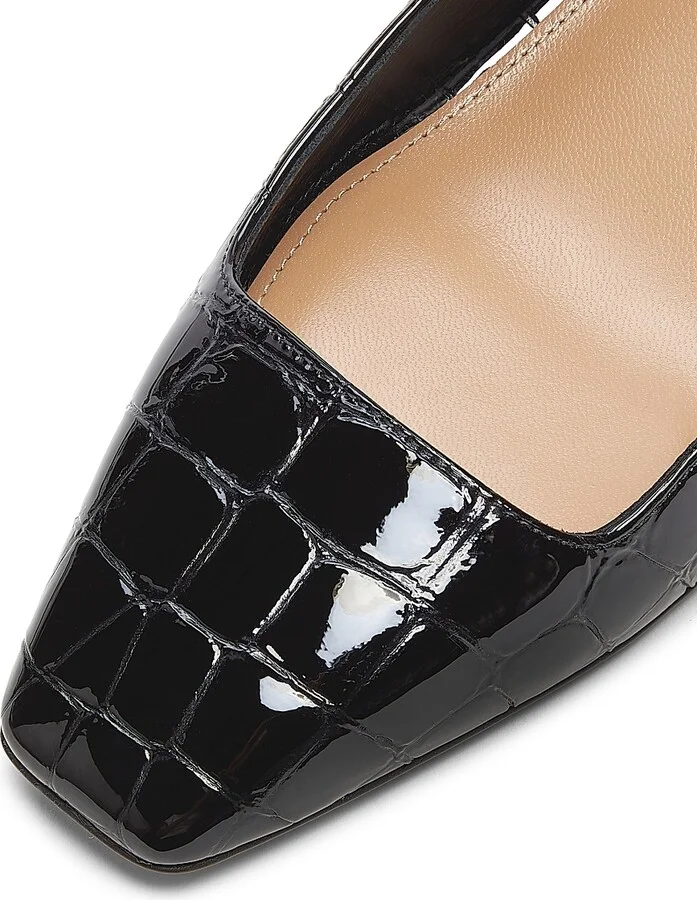 Women's Ginza 35MM Crocodile-Embossed Leather Slingback Pumps - Black - Size 5.5 - Image 6