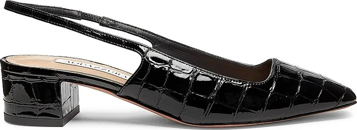 Women's Ginza 35MM Crocodile-Embossed Leather Slingback Pumps - Black - Size 5.5