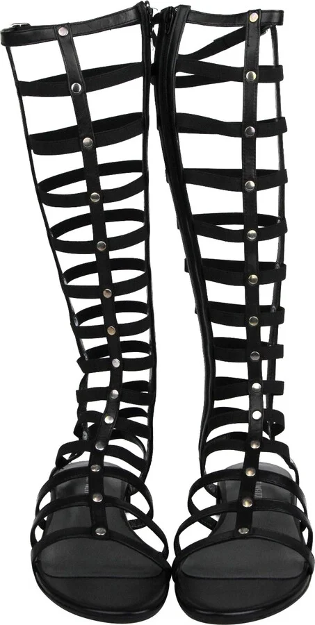 Women's Gladiator Black Nappa Leather Elastic Stretch Boots - Image 2