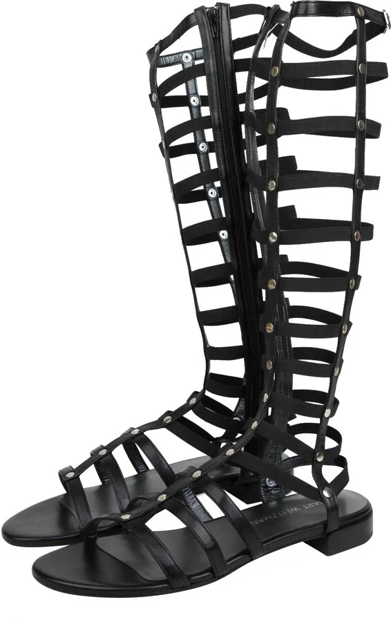 Women's Gladiator Black Nappa Leather Elastic Stretch Boots - Image 3