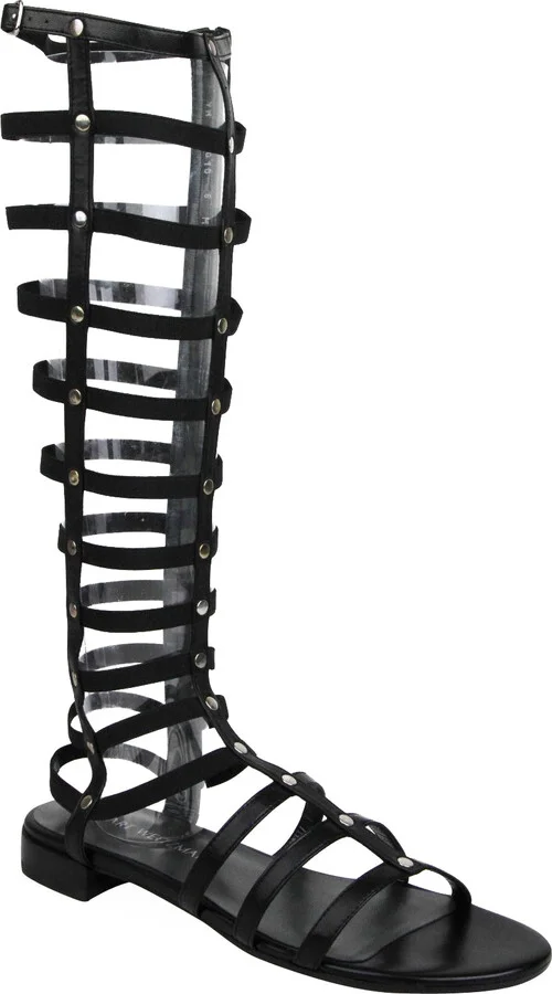 Women's Gladiator Black Nappa Leather Elastic Stretch Boots - Image 5