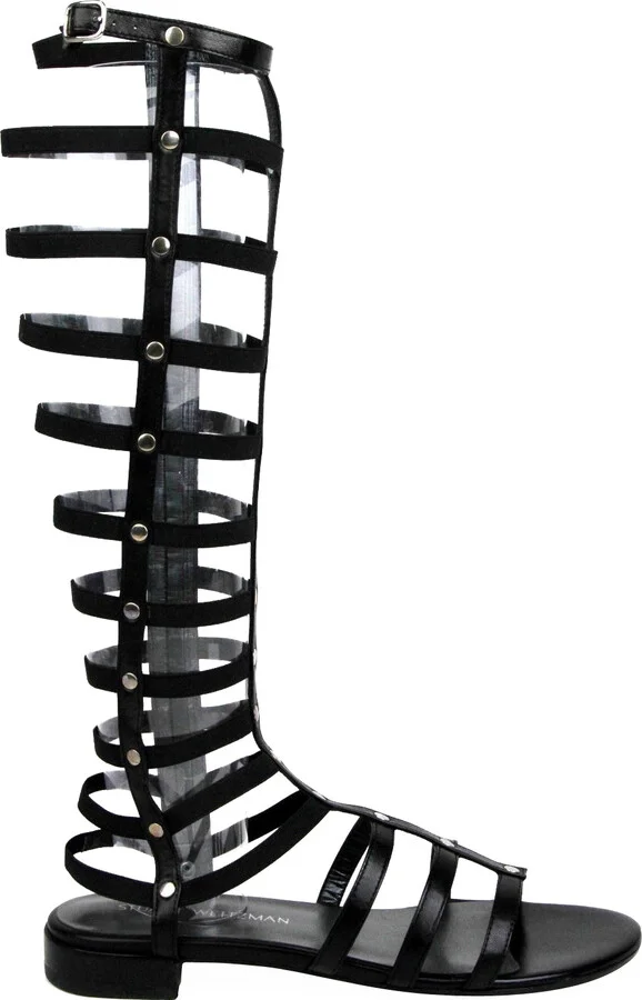 Women's Gladiator Black Nappa Leather Elastic Stretch Boots - Image 6
