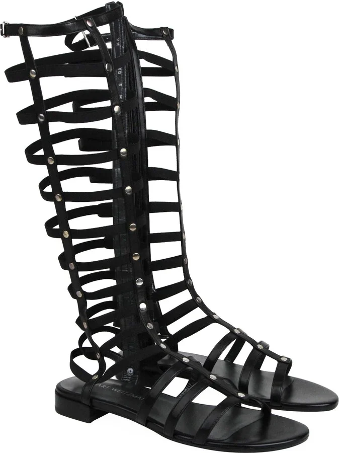 Women's Gladiator Black Nappa Leather Elastic Stretch Boots