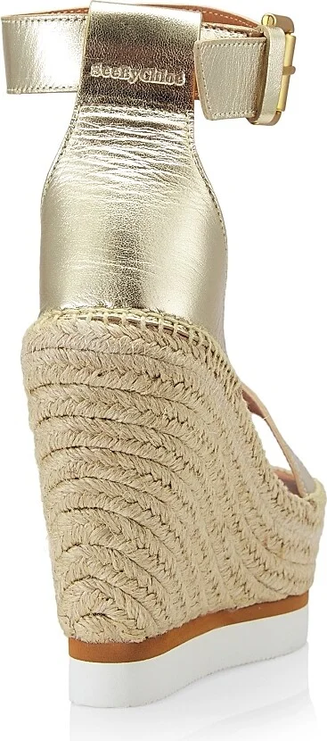 Women's Glyn Metallic Leather Espadrille Wedges - Light Gold - Size 9 - Image 3