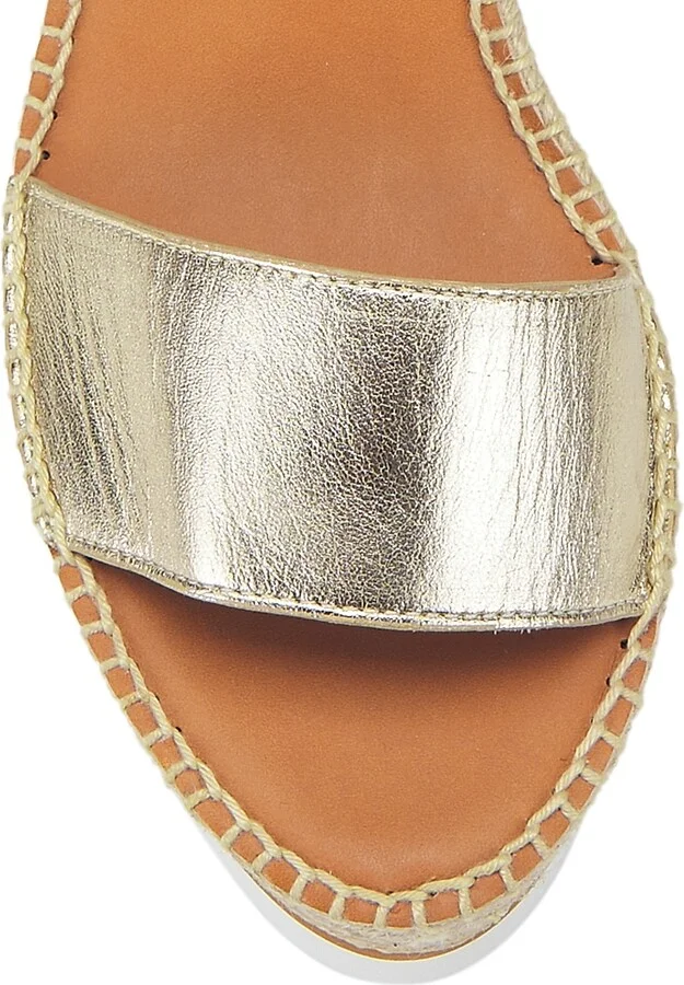 Women's Glyn Metallic Leather Espadrille Wedges - Light Gold - Size 9 - Image 4