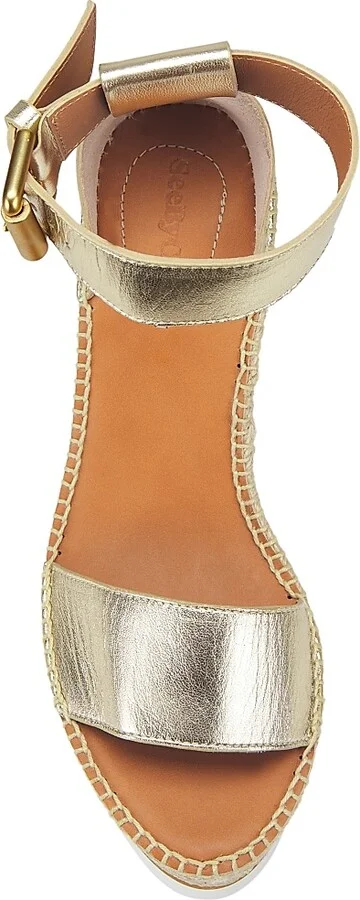 Women's Glyn Metallic Leather Espadrille Wedges - Light Gold - Size 9 - Image 5