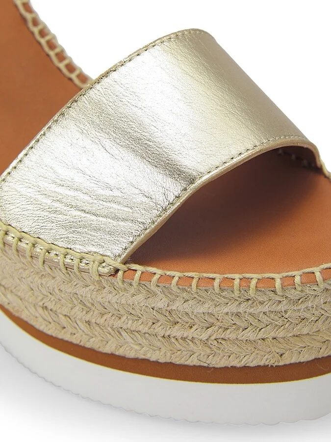 Women's Glyn Metallic Leather Espadrille Wedges - Light Gold - Size 9 - Image 6