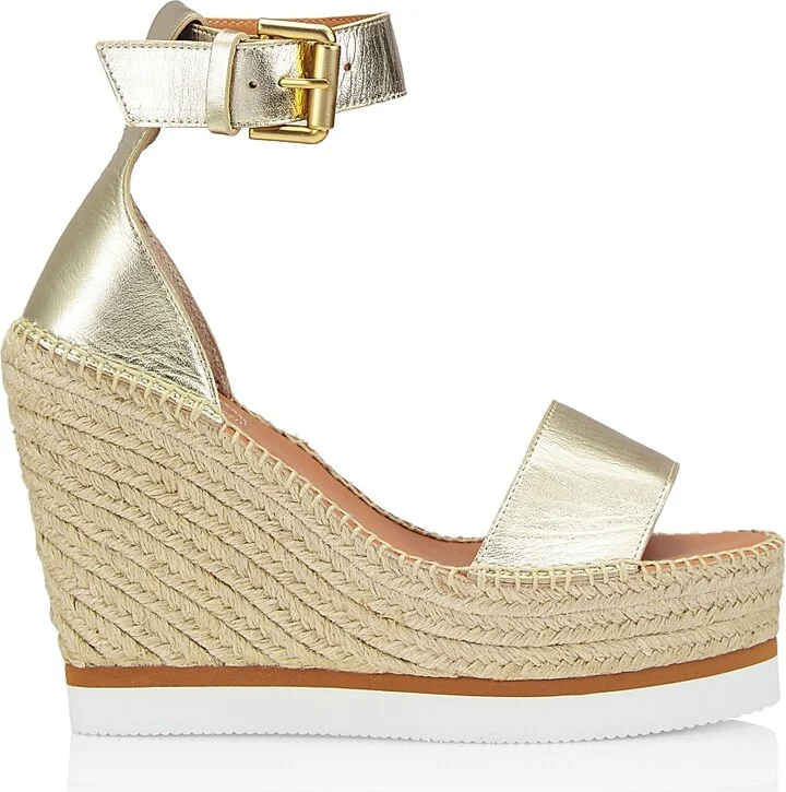 Women's Glyn Metallic Leather Espadrille Wedges - Light Gold - Size 9