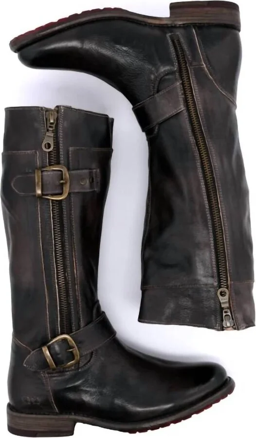 Women's Gogo Leather Tall Boots In Black Rustic