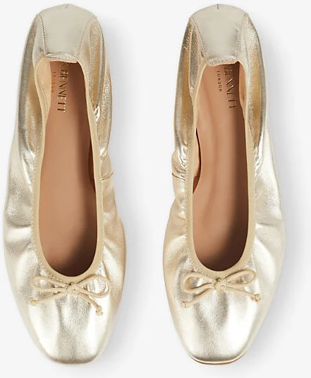 Womens Gol-Champagne Trilly Bow-Embellished Leather Ballet Flats Eur 38/5 Uk Women - Image 2