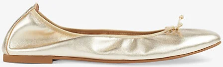 Womens Gol-Champagne Trilly Bow-Embellished Leather Ballet Flats Eur 38/5 Uk Women