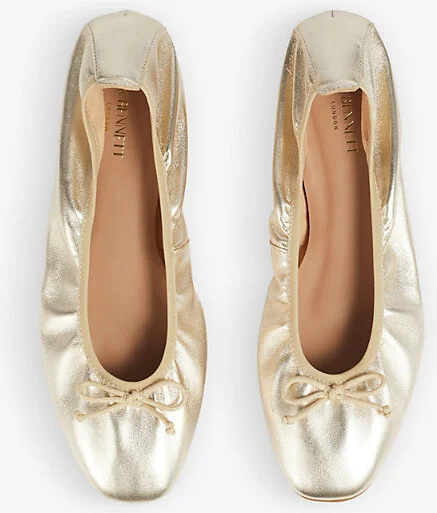 Womens Gol-Champagne Trilly Metallic Leather Ballerina Flats Eur 36 / 3 Uk Women - Image 2