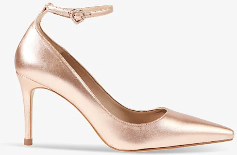 Womens Gol-Copper Catelyn Ankle-Strap Metallic Heeled Leather Court Shoes Eur 40 / 7 Uk Women
