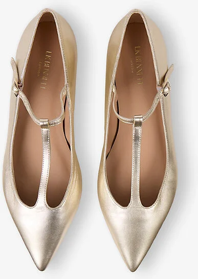 Womens Gol-Gold Drew Metallic Leather T-Bar Flats Eur 35 / 2 Uk Women - Image 2