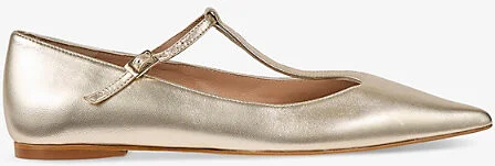Womens Gol-Gold Drew Metallic Leather T-Bar Flats Eur 35 / 2 Uk Women