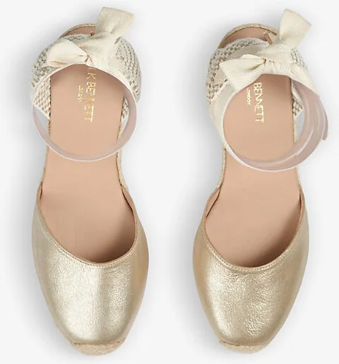 Womens Gol-Gold Maureen Metallic-Leather Espadrille Wedges Eur 38/5 Uk Women - Image 2