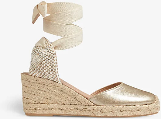 Womens Gol-Gold Maureen Metallic-Leather Espadrille Wedges Eur 38/5 Uk Women