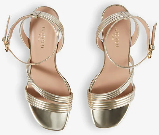 Womens Gol-Pale Gold Edita Block-Heel Faux-Leather Sandals Eur 42/ 9 Uk Women - Image 2