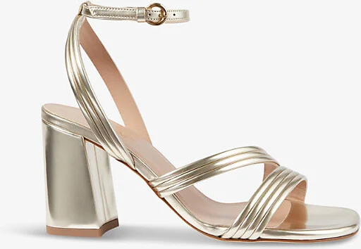 Womens Gol-Pale Gold Edita Block-Heel Faux-Leather Sandals Eur 42/ 9 Uk Women