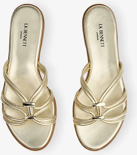 Womens Gol-Pale Gold Tianey Metallic-Leather Flat Sandals Eur 41 / 8 Uk Women - Image 2