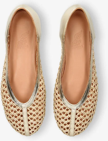 Womens Gold Aeropi Leather and Raffia Ballet Pumps Eur 38/5 Uk Women - Image 2