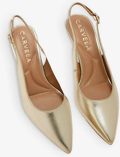Womens Gold Allegra Slingback Heeled Faux-Leather Pumps Eur 39 / 6 Uk Women - Image 2