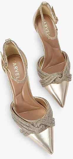 Womens Gold Arielle Crystal-Knot Metallic Faux-Leather Court Heels Eur 37 / 4 Uk Women - Image 2