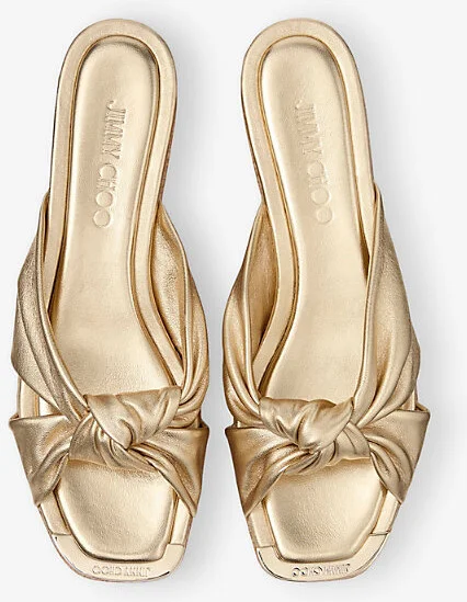 Womens Gold Avenue 50 Knot-Embroidered Metallic-Leather Wedge Sandals Eur 41.5 / 8.5 Uk Women - Image 2