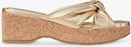 Womens Gold Avenue 50 Knot-Embroidered Metallic-Leather Wedge Sandals Eur 41.5 / 8.5 Uk Women