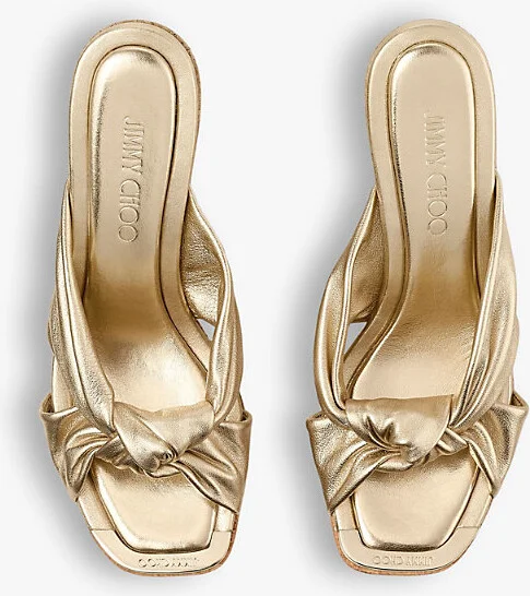 Womens Gold Avenue Twist-Knot Metallic-Leather Wedges Eur 36 / 3 Uk Women - Image 2