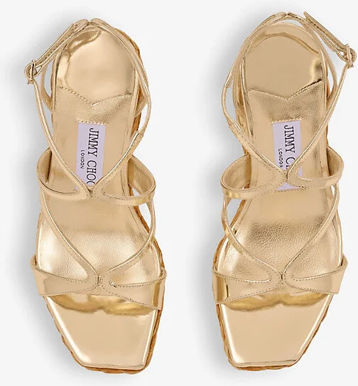 Womens Gold Ayla 110 Contrast-Sole Leather Heeled Sandals Eur 36.5 / 3.5 Uk Women - Image 2