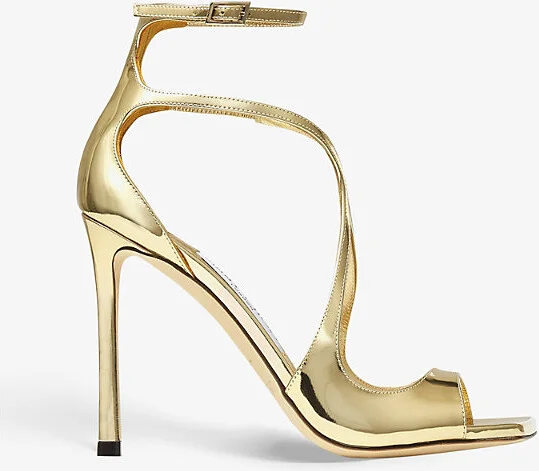 Womens Gold Azia 110 Liquid-Metal Leather Heeled Sandals Eur 40.5 / 7.5 Uk Women