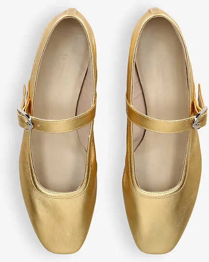 Womens Gold Ballet Metallic Leather Mary Jane Flats Eur 40 / 7 Uk Women - Image 2
