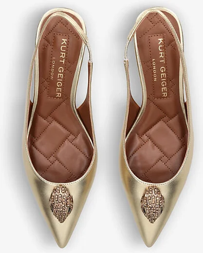 Womens Gold Belgravia Eagle-Embellishment Leather Slingback Courts Eur 42/ 9 Uk Women - Image 2