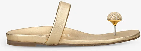 Womens Gold Bria Crystal Pavé Thong Leather Sandals Eur 38/5 Uk Women