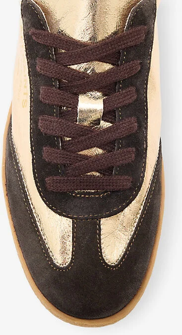 Womens Gold/Brown Thelma Logo-Embossed Metallic Leather Low-Top Trainers Eur 38/5 Uk Women - Image 2