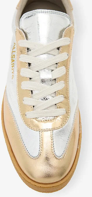 Womens Gold/Brown Thelma Logo-Embossed Metallic Leather Low-Top Trainers Eur 38/5 Uk Women - Image 3