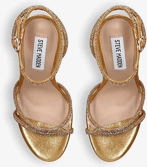 Womens Gold Bryanna Rhinestone-Embellished Heeled Faux-Leather Sandals Eur 40 / 7 Uk Women - Image 2