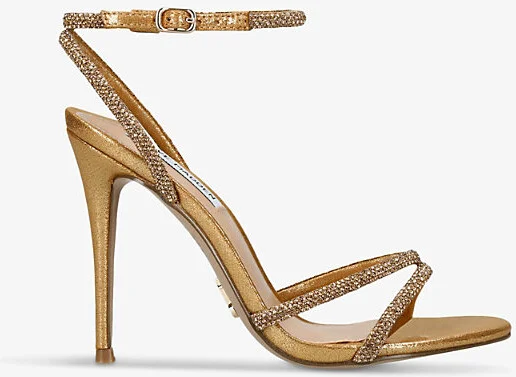 Womens Gold Bryanna Rhinestone-Embellished Heeled Faux-Leather Sandals Eur 40 / 7 Uk Women