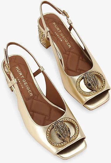 Womens Gold Chelsea Metallic-Leather Block-Heel Slingback Sandals Eur 35 / 2 Uk Women - Image 2