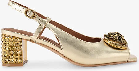 Womens Gold Chelsea Metallic-Leather Block-Heel Slingback Sandals Eur 35 / 2 Uk Women